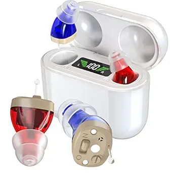 Hearing Aids, Digital Rechargeable OTC Hearing Aids for Seniors with Charging Case, Invisible Hearing Amplifier with Noise Reduction (White)