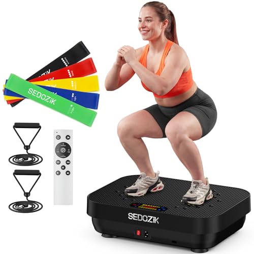 Image of SEDOZIK Vibration Plate Exercise Machine, 450lb Capacity Whole Body Vibrating Plate for Lymphatic Drainage, Shaker Board Platform for Weight Loss with Resistance Bands Bluetooth 120 Speeds