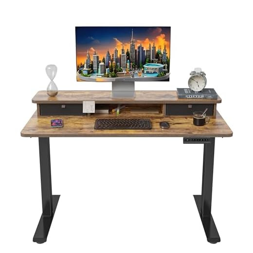 FEZIBO Electric Height Adjustable Standing Desk, 100x60cm, with Double Drawers and Storage Shelf, Rustic Brown 29 FEZIBO Electric Height Adjustable Standing Desk, 100x60cm, with Double Drawers and Storage Shelf, Rustic Brown