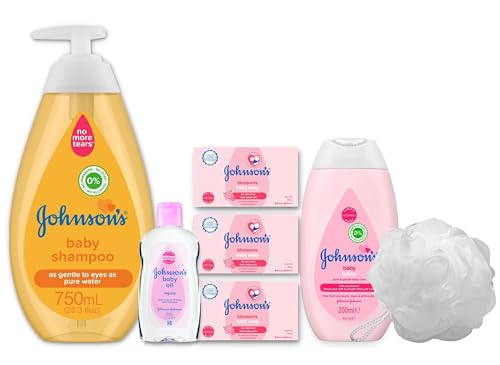Image of Johnsons Baby Gift Set Bundle with Baby Bath Sponge, Relaxing Aromas, Baby Oil, Bath Shampoo, Lotion, Baby Bar Soap Blossom ,*** UPDATED w GIFT BASKET** Search this > B0CS4NR9Y2