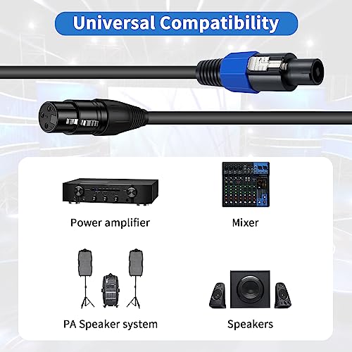 Poyiccot スピコン to XLR 変換ケーブル、スピコン変換 ケーブル18 AWG 2線コネクタ【スピコン オス to XLR メス】スピーカー ケーブル、 オーディオケーブル Pro DJ PA ギグステージマイク対応 、3ピン接続配線ツイストロック付き、1.8m