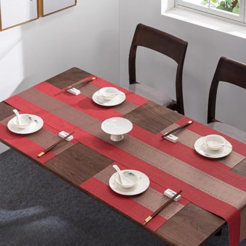 Image of YELONA Placemats and Table Runner Set - Heat Resistant, Non-Slip & Washable PVC Vinyl Dining Table Mats - Scarlet Red (4 Placemats: 45x30 cm, 1 Runner: 180x30 cm)