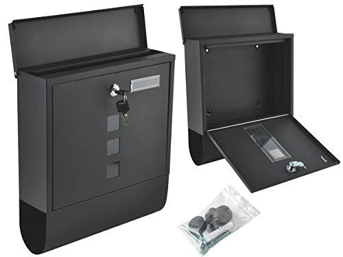 Iso Trade Design Mailbox Large, Steel Metal, Outdoor, Front Door Mail Boxes Black 6244 Marca