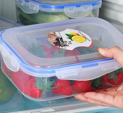 KEILEOHO Juego de 5 recipientes herméticos de plástico de 1100 ml, con tapa, apilables, transparentes, para cocina, frigorífico, 20,3 x 14,7 x 6,5 cm
