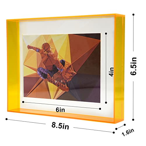 Jingcai Acrylic Wall Mounted Picture Frame Colored Table Top Desktop Photo Frame Display Decorative Magnetic Photo Frame, 4X6 Inch (Neon Yellow) #TOP2