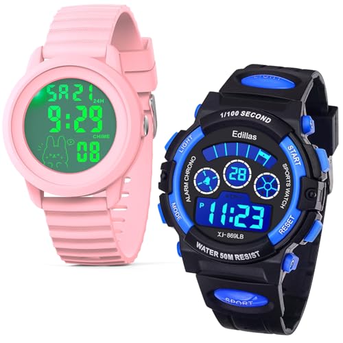Edillas Kid Watch Digital for Teen Girls Boys, Large Screen Sports Watch with Blacklight, Timer, Countdown, Waterproof, Soft Silicone Band, Date, Alarm Ideal Gift for Kids Students Ages 5-16