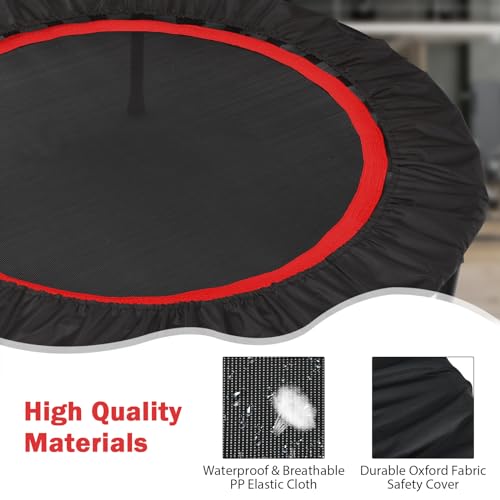 COSTWAY 40" Mini Trampoline, Foldable Fitness Bouncer with 4-Level Adjustable Foam Handle & 2 Resistance Bands, Indoor Outdoor Exercise Rebounder Workout for Kids & Adults - Image 4