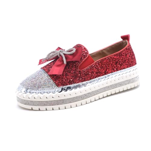 Image of Women's Fashion Rhinestone Slip On Sneakers Casual Comfort Platform Walking Shoes Cute Bowknot Glitter Bling Loafers