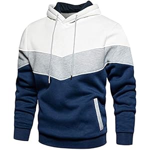 Mens Hoodies Pullover Color Block Fleece Long Sleeve Sweatshirt Tops with Pocket