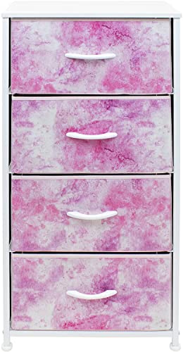 Sorbus Dresser Storage Tower, Organizer Drawers For Closet Boys & Girls Bedroom, Bedside Furniture, Chest For Home, College Dorm, Steel Frame, Wood Top, Tie-Dye Fabric Bins(4-Drawer, Pink) #TOP6