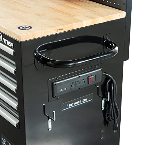 Wtravel 62 In. Movable Tool Chest Mobile Workbench Tool Storage Cabinet Heavy-Duty Black W/ 10-Drawer + 1-Door + Pegboard Back Wall + Solid Wood Top #TOP4