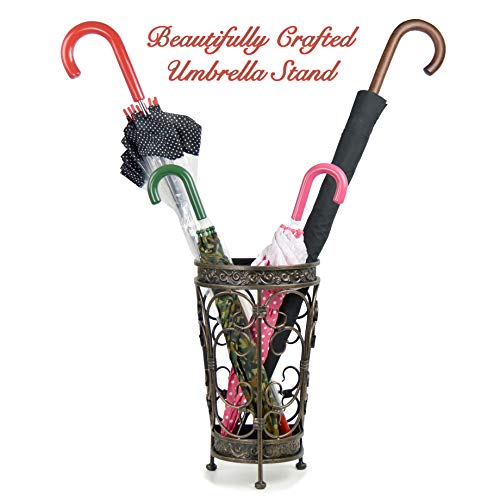 Dualplex Super Quality Umbrella Stand, Umbrella Holder, Antique Look Metal, Entry Hallway Décor, Wallside Style, W/Removable Drip Tray. Home, Office Decoration Rack Holds Umbrellas Canes Walking Stick #TOP4