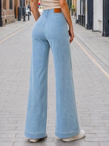 Flowyair Womens Wide Leg Jeans High Waisted Button Casual Denim Pants - image 5