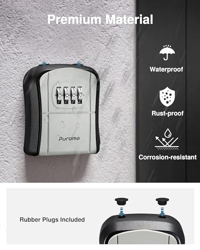 Image of Puroma Key Lock Box - Portable Combination Lockbox, Wall-Mounted Storage for House Keys, Resettable Code Safe for Home, Office, Apartment (4 Pack, Gray)