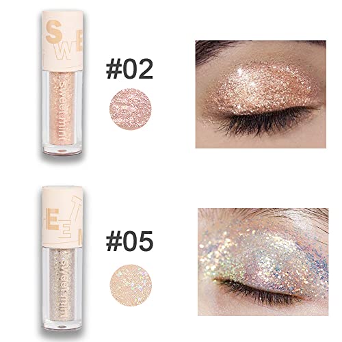 Image of SUAKE Liquid Sparkling Glitter Eye Shadow Sticks - Crystal Silver Golden Eyeshadow, Eyeliner, Eyelid Shimmer Highlight Makeup, sombra de para ojos,Waterproof Quick-Drying