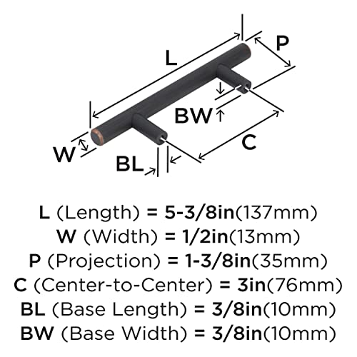 Image of Amerock 5 Pack 3 inch Bar Pulls Oil-Rubbed Bronze Drawer Pull | 3 inch (76mm) Center-to-Center Mounting Distance and 5-3 /8 inches Overall Length, Durable Carbon Steel Cabinet Hardware