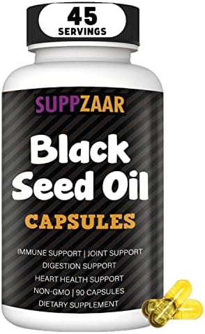 SUPPZAAR Vegan Black Seed Oil 1000mg. Cold-Pressed Black Cumin Seed Oil for Immune, Joint, Skin & Digestion Non-GMO, Gluten & Gelatin Free - 45 Servings, 90 Liquid Filled Capsules