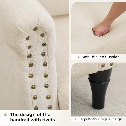 Image of Accent Chair Set of 2 for Living Room Modern Mid Century Reading Chair Armchair High Back Upholstered Armchair with Wooden Legs for Living Room Bedroom Office Beige