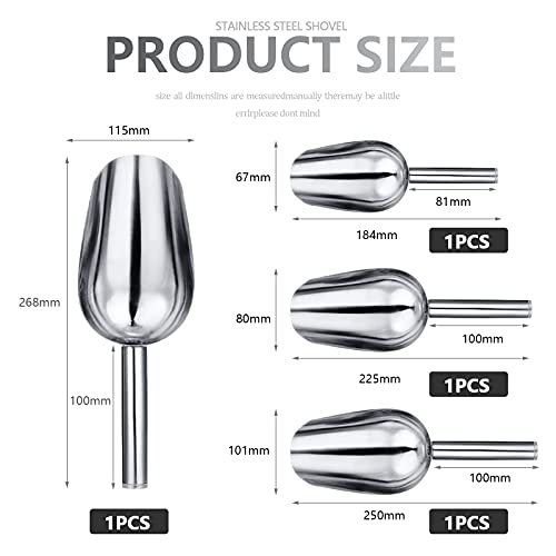 GZLCEU Set of 4 Ice Scoops Stainless Steel Versatile Flour Scoop for Sweets Ice Cubes Grains Nuts and Kitchen Bar Buffet Party Wedding (Silver) - Image 3