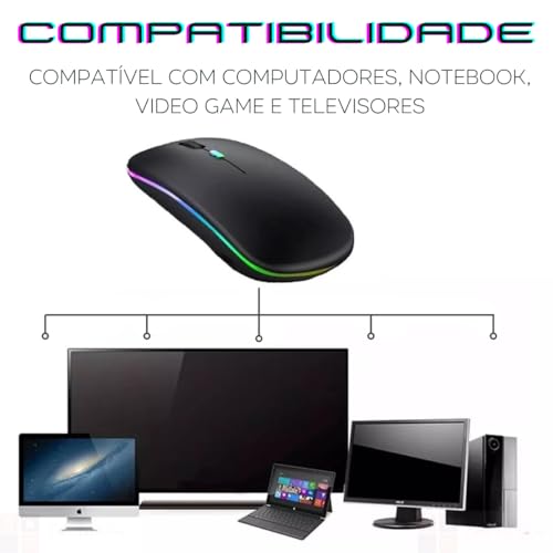 Mouse Sem Fio Recarregável com Led RGB, Design Ergonômico, Conexão Dual Bluetooth 5.0/USB 2.4GHz, DP