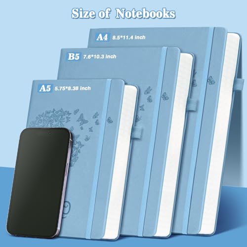 Caderno pautado B5, diário de couro grosso com 370 páginas numeradas para escrita, caderno de capa d