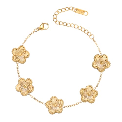 Clover Bracelet for Women 18K Gold Plated Four Leaf Flower Lucky 4 Leaf Link Bracelet Jewelry Gift for Women