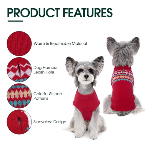Kuoser Dog Sweater, Small Dog Sweater, Dogs Sweaters for Small Dogs Girl Boy, Thermal Puppy Christmas Sweaters Knitwear, Cold Weather Pet Winter Pullover Sweatshirt Apparel with Leash Hole, Red XS