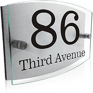 House Numbers Plaques House Numbers Acrylic & Aluminium Door Numbers Plaques for Wall Modern Glass Effect Door Name Signs and Plaques House (19.5 x 13cm Arc)