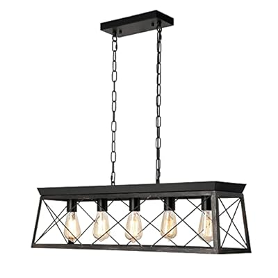 LABOREDUCER Dining Room Light Fixture,5-Light Chandelier for Island Light,Black and Brush Gold Kitchen Lighting Hanging Pendant Light Kitchen Island,Industrial Island Lights for Kitchen Dining Room