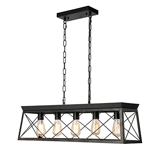 LABOREDUCER Dining Room Light Fixture, 5-Light Chandelier, Black and Brush Gold Kitchen Island...