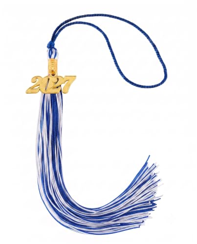 Image of Graduation Tassel 2027 for Grad Cap,Blue and White Tassel with Gold Charm
