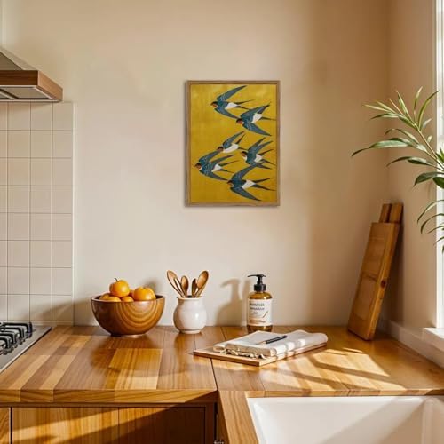 Vintage Japanese Bird Wall Art, Japan Swallow Wall Decor Painting Cottage Animal Poster Canvas Prints Picture for Bedroom Living Room Farmhouse 12x16 inch Wood Framed — view 6