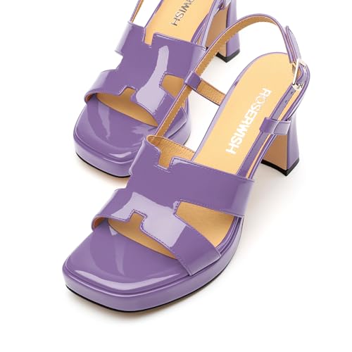 Image of ROSERWISH Heels for Women Chunky Block Platform High Heels Square Open Toe Strappy Heel Sandals Wedding Party Prom Fashion Slingback Dress Pump Sandals Shoes