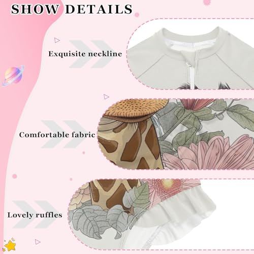 Giraffe Flowers Girls Long Sleeve Swimsuit UPF 50+ Rashguard Swimwear One Piece Bathing Suit for 3-12 212191613