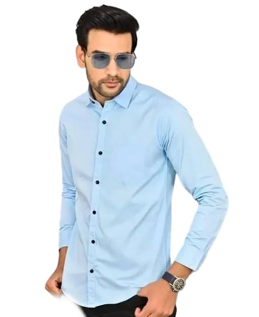 Image of Mahima Ethnic Centre's Men's Solid Formal Shirt Cotton Slim Fit Business Casual Button Down