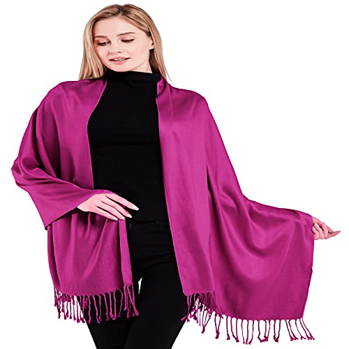CJ Apparel Fuchsia Purple Solid Color Tassels Design Nepalese Shawl Seconds Scarf Wrap Stole Throw Head Wrap Pashmina Hand Made in Nepal New