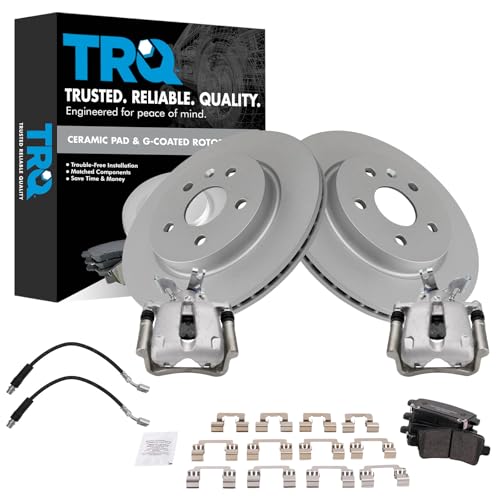 Image of TRQ Rear Brake Pad and Rotor Set Ceramic G Coated 315 mm Rotors Calipers Compatible with 2014-2015 Chevrolet Malibu 2016 Malibu Limited