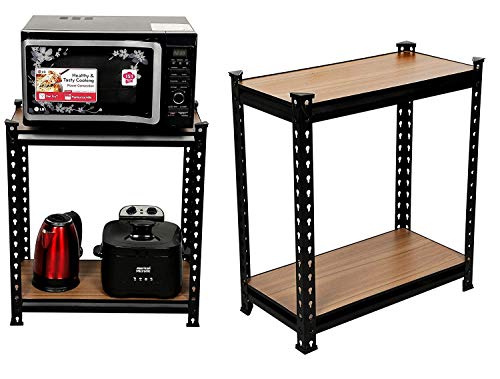 Image of Ash & Roh Wooden Steel Sections Adjustable Industrial Storage Rack and Shelves Steel Stand Bookshelf Adjustable Shelves (2 Section)
