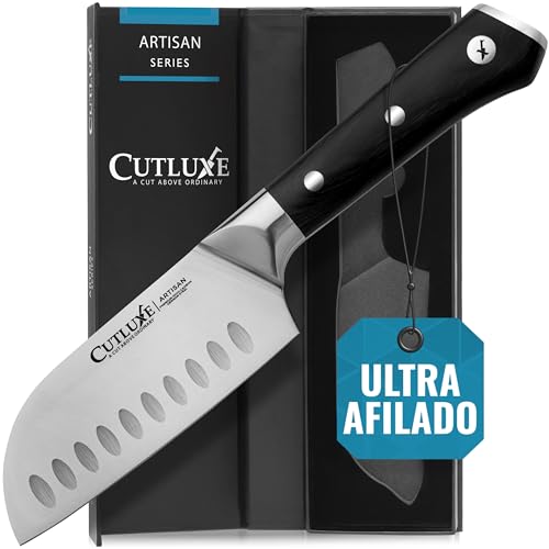 Cutluxe Cuchillo Santoku – 13 cm Cuchillo Cocina Profesional Multipropósito – Acero alemán forjado de alto carbono – Filo afilado como navaja – Mango ergonómico – Serie Artesanal