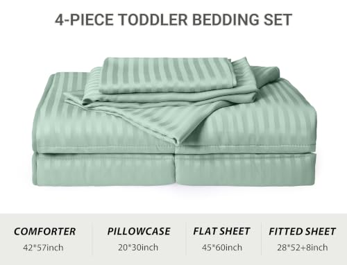 Image of ZPECC Toddler Bedding Set - 4 Piece Hypoallergenic Baby Crib Bedding Set for Boys and Girls, Includes Toddler Comforter, Flat Sheet, Fitted Sheet and Pillowcase, Green Stripe
