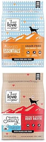 I AND LOVE AND YOU Grain Free Dry Dog Food Bundle, Naked Essentials Chicken and Duck Plus Baked and Saucy, Two 4 lb Bags, Real Meat, No Fillers