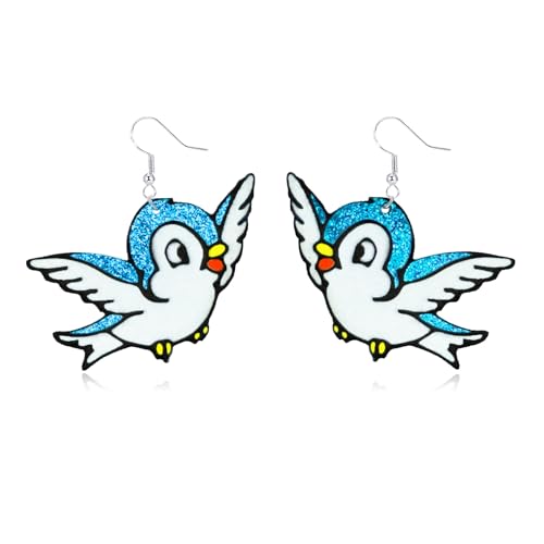 INLOLLY Fairy Tale Inspired Blue Bird Earrings Lightweight Acrylic Princess Jewelry for Women Princess Merch Accessories Gifts
