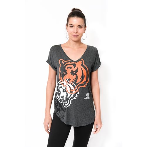 Ultra Game NFL Official Women's Super Soft Modal Vintage V-Neck T-Shirt, Cincinnati Bengals, Charcoal, Large