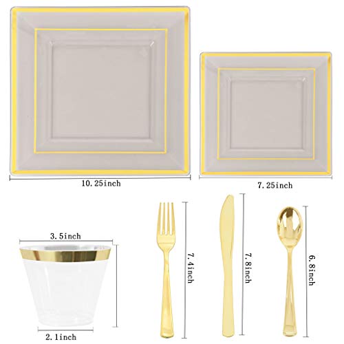 WELLIFE Gold Edge Black Plastic Dinnerware, 25+25+25+75 Party Set