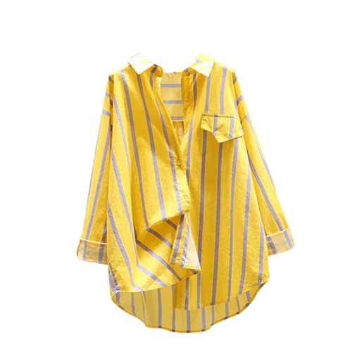 Women Turn-Down Collar Striped Shirts Spring Batwing Sleeve Long Tops Loose Button Blouse