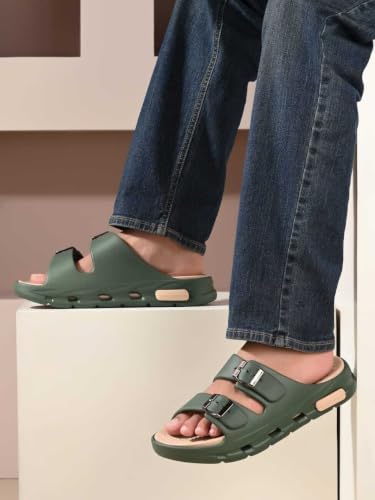 Image of SLIPOVER Men EVA Double Strap Sandals | Adjustable Buckle Comfort Slides | Lightweight Anti-Slip Ventilated Casual Sandals for Everyday Indoor Outdoor Wear