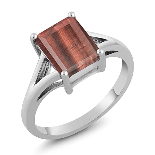 [Gem Stone King] 2カラット 天然 レッドタイガーアイ リング 指輪 レディース シルバー925 サイズ16号 誕生日プレゼントのサムネイル