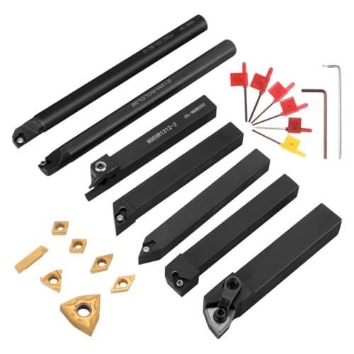 Lathe Turning Tools 7 Pcs Kit with Indexed Holders and Carbide Inserts, Ideal for Metalworking, Grooving, Threading