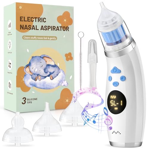 TTAWIFT Aspirador nasal para bebé, impermeable IP65, aspirador nasal para bebé, eléctrico, recargable, aspirador nasal eléctrico con 5 modos, 3 puntas de silicona, luz colorida y música