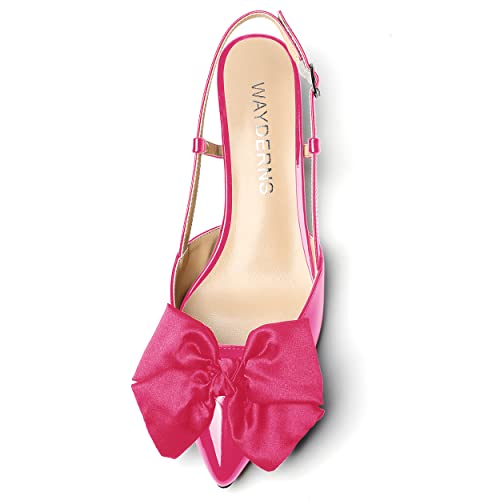 WAYDERNS Women's Buckle Satin Bow Pointed Toe Patent Slingback Kitten Low Heel Pumps Shoes 1.5 Inch3